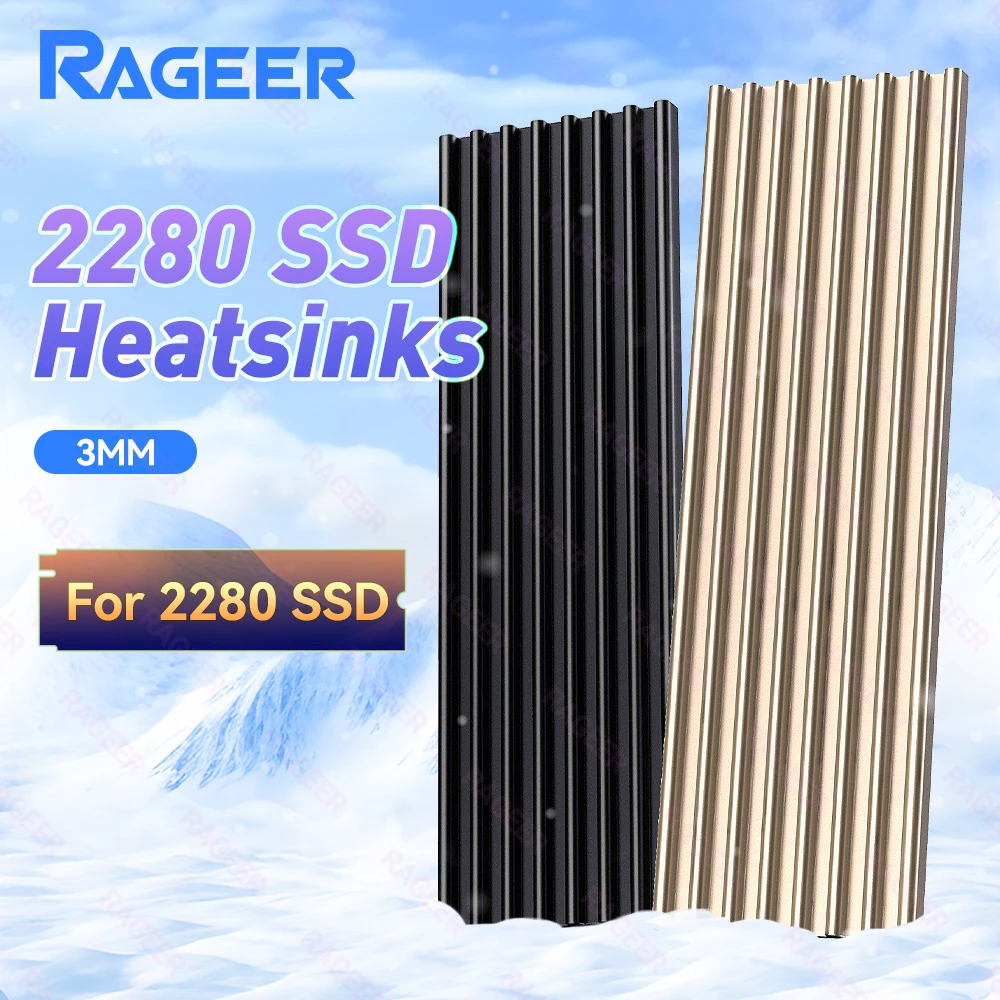 RAGEER M.2 SSD Heatsink with Thermal Pad, Aluminum Alloy Cooler M2 Radiator at Cooling 5°C-30°C for Fits 2280 SSD