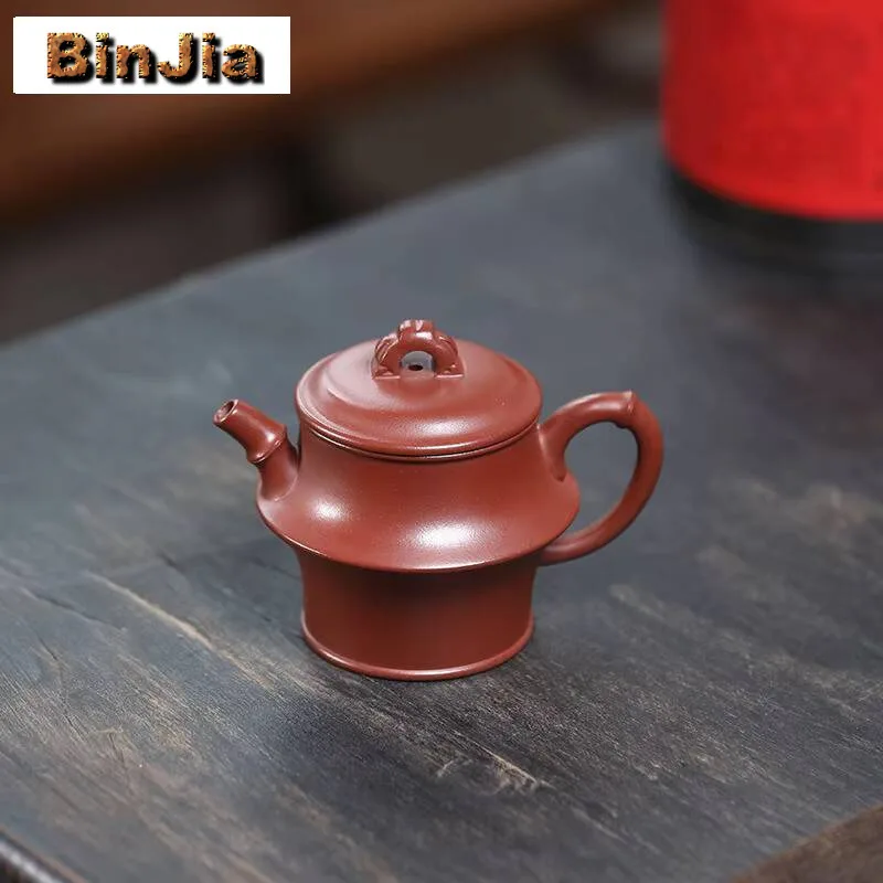 

Чайник из фиолетовой глины Yixing, 140 мл, бамбуковый шарнирный горшок ручной работы, необработанная руда, красный дракон, грязь, чайник с фильтром, набор для чая Zisha