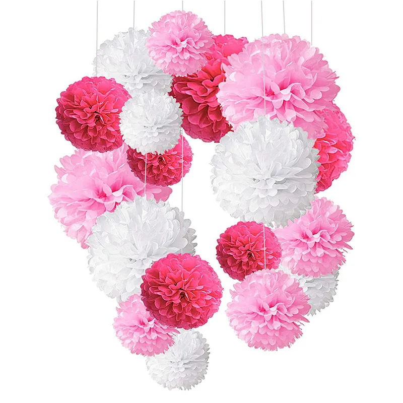 18PCS Tissue Paper Pom Poms Paper Flowers for Wedding Birthday Celebration Party Decorations and Outdoor Decor Baby Shower Decor