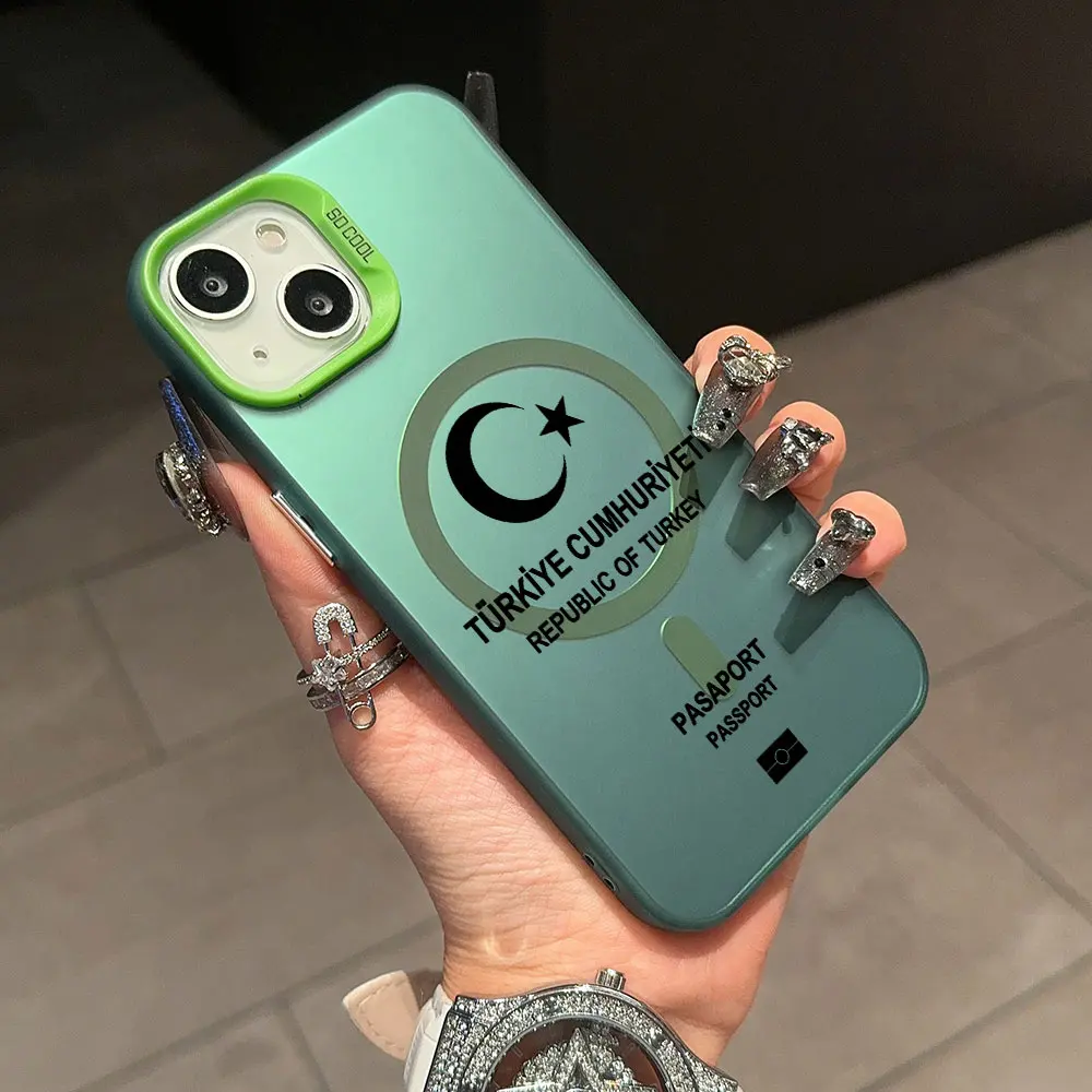 Turkey Passport Magsafe Magnetic Phone Case for IPhone 11 12 13 14 15 16 Pro Max Plus Creative Border Silver Plated Cover image 6