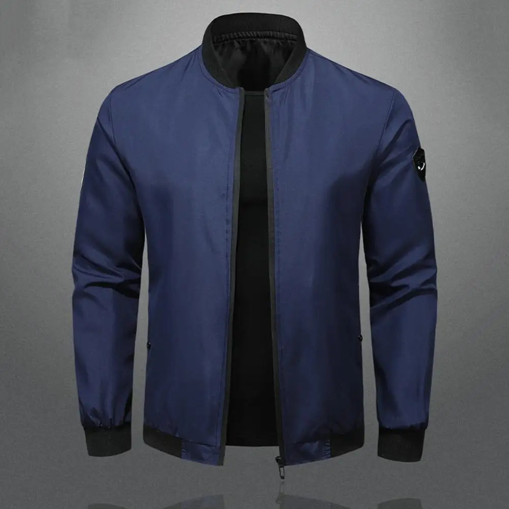 Abrigo versátil con cuello levantado para hombre, cárdigan elegante con cierre de cremallera, chaqueta suave y transpirable con bolsillos y