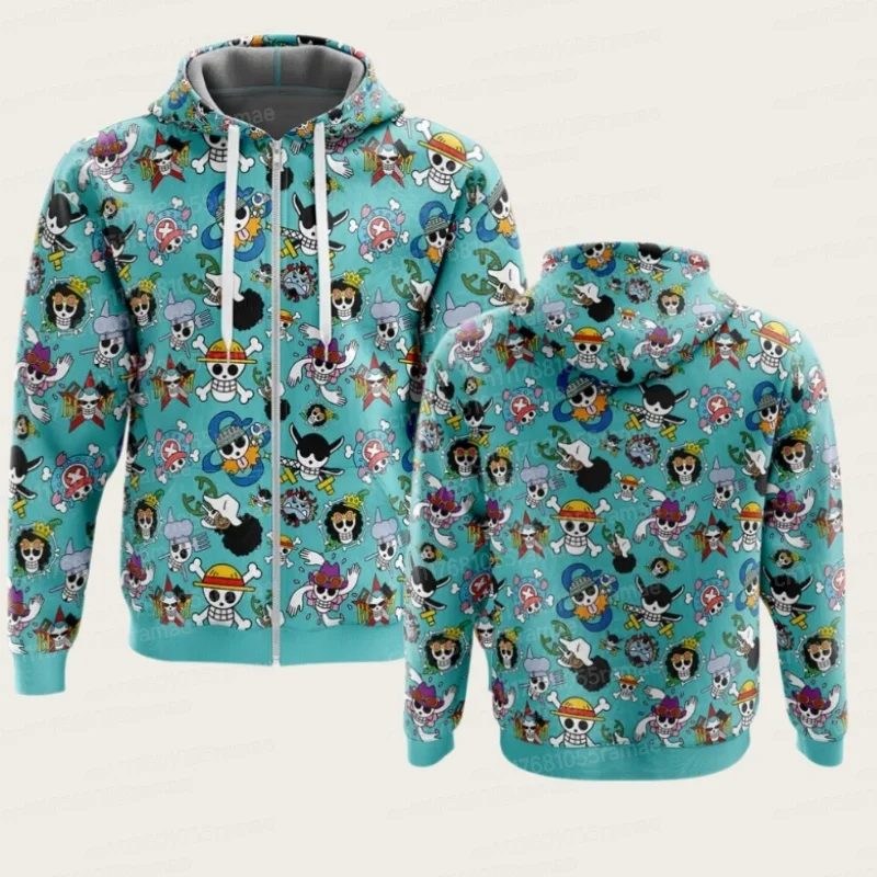 Neuer Oversized One Piece Luffy Anime Kapuzenpullover mit Reißverschluss für Herren und Damen, Streetwear, lässige Pulloverjacke, Langarm, Herbst – Detail 9