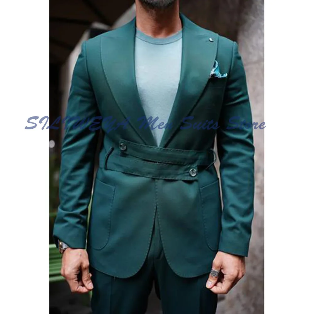 

Специальные зеленые деловые вечерние костюмы для деловых мероприятий для мужчин, модные комплекты из двух пуговиц, куртка, брюки, мужская одежда