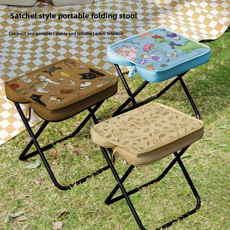 

Camping Folding Stool Ultra-Light Aluminum Alloy Portable Handbag Style Oxford Cloth Padded Foldable Chair for Fishing Hiking