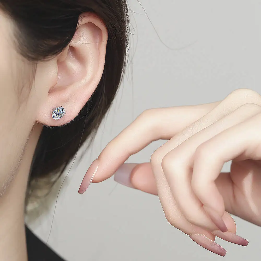 SG كل 1CT البيضاوي المعتمد مويسانيتي وأقراط للنساء مثالية قطع الأحجار الكريمة 100% 925 الفضة الاسترليني مطلي 18K