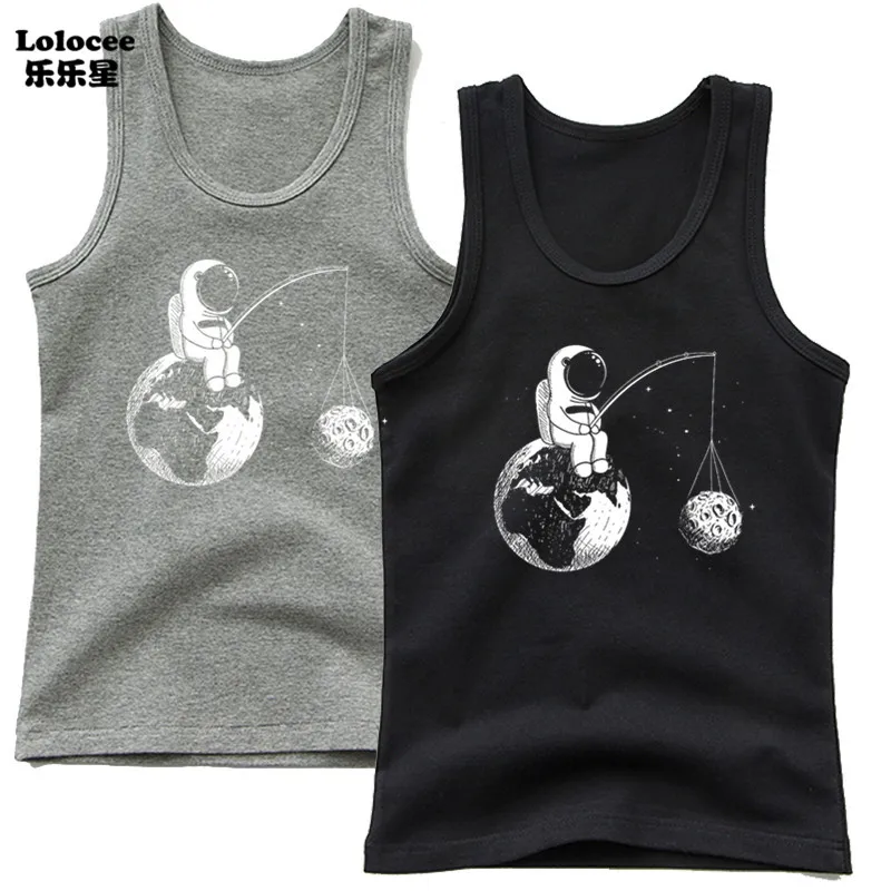 Kids Cotton Sleeveless T-shirt Funny Astronaut Graphic Print Tees O-Neck Casual Streetwear Unisex Spring Summer Tank Tops