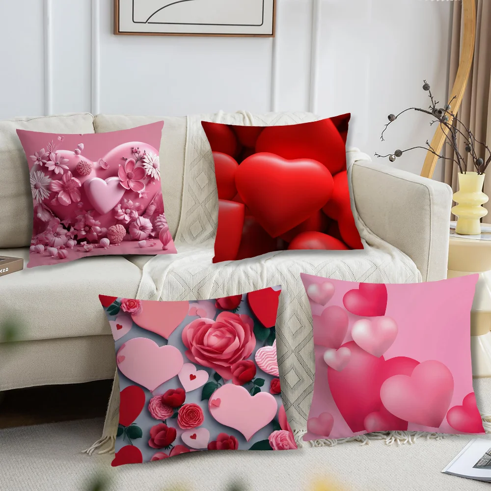 Valentine Day Love Heart Pillow Case Square Cushion Room Bedroom Headboard Sofa Living Backrest Car Accessories Nap Time