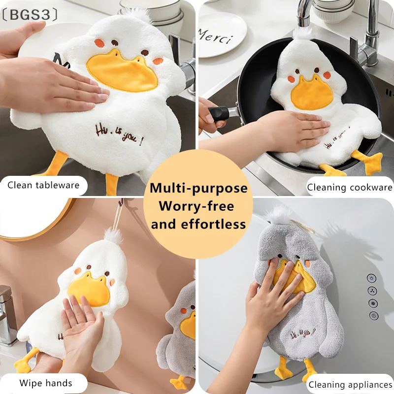 [(BGS3」 الكرتون لطيف بطة مسح منشفة اليد المرجان المخملية منشفة مربعة المنزلية المطبخ الحمام الأطفال قماش اليد
