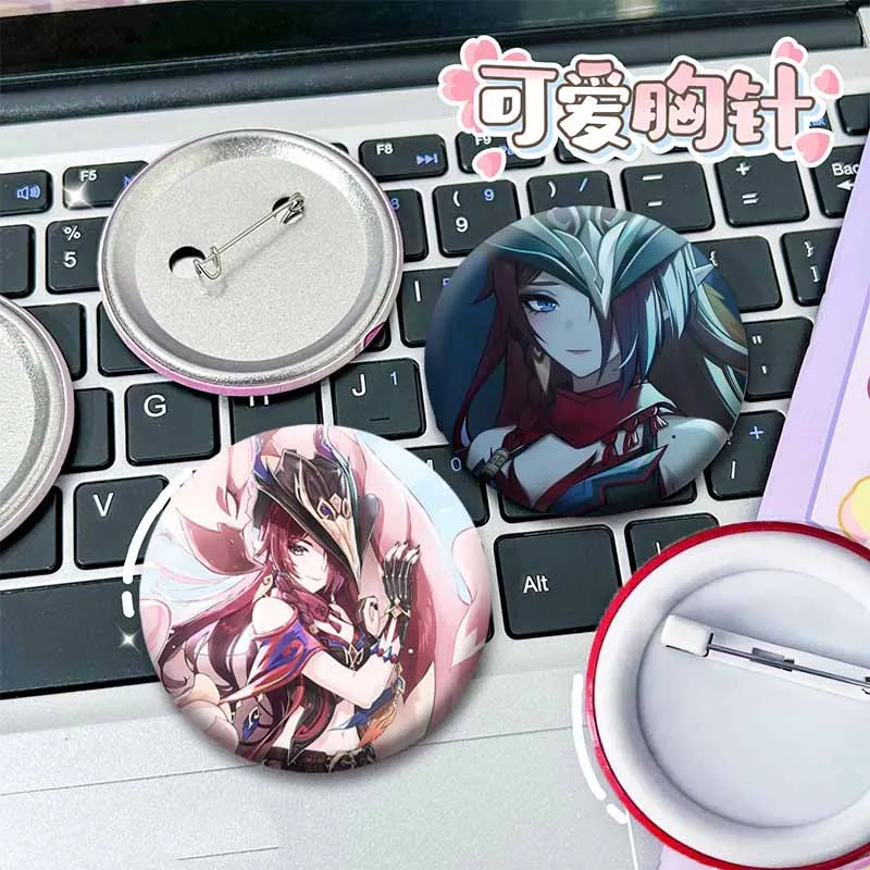 Genshin Impact Chasca Round Brooch Anime Game Character Badge Cartoon Button Pins DIY Backpack Clothes Accessories Jewelry Gifts