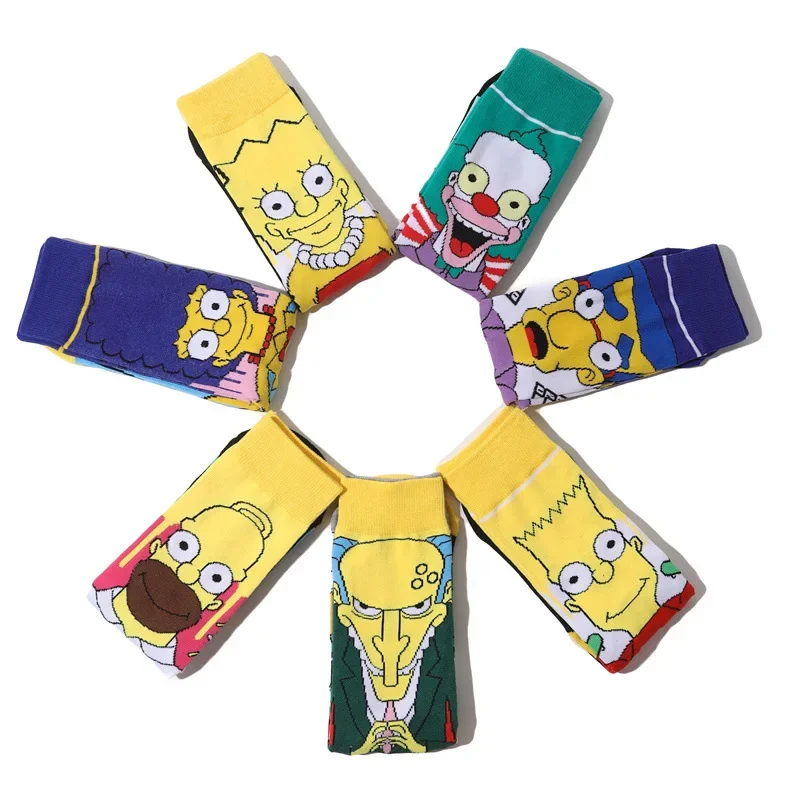 Disney Simpsons Cotton Socks Homer Bart Funny Anime Figures Sports Breathable Stocking Winter Warmth Women\'s Men\'s Kids Cosplay