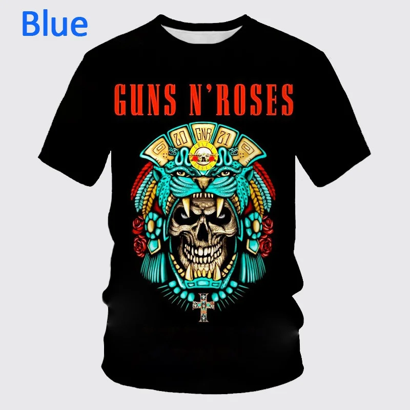 Summer Men\'s and Women\'s New Hot Guns N\' Roses Rock Band 3D T-shirt Hip-hop Casual Fashion T-shirt Harajuku Oversized Tops