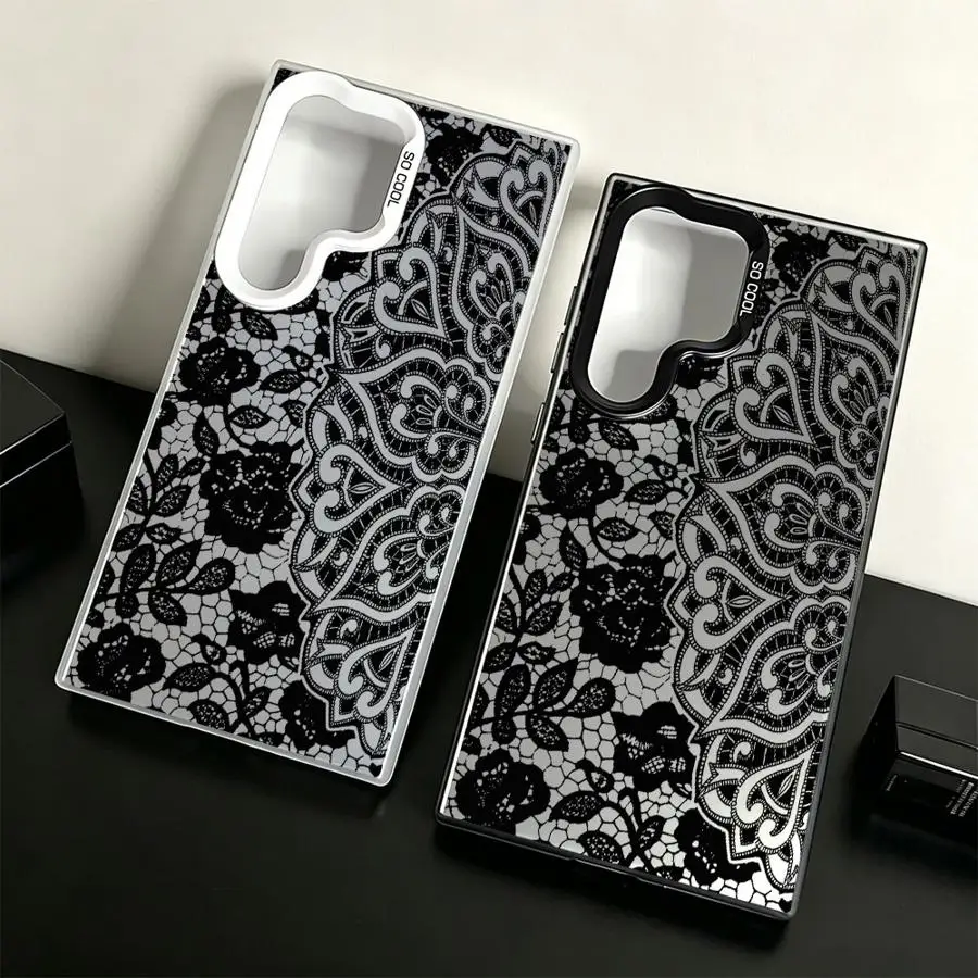 Phone Cover Case for Samsung Galaxy S26 S22 S24 FE S25 Edge S23 Note 20 Ultra S21 S20 Plus S23 Ultra Rose Swirl Lace