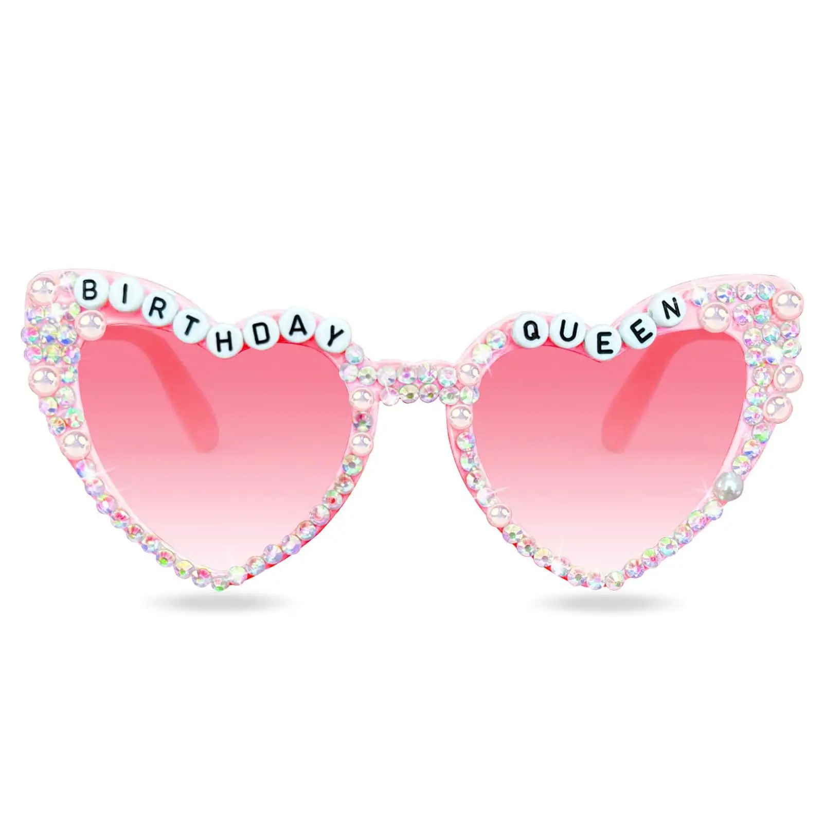 Women Birthday Glasses Pink Heart Sunglasses Sparkling Diamond Pearl Girls Decoration Eyeglasses Cute Party Accessories Gift