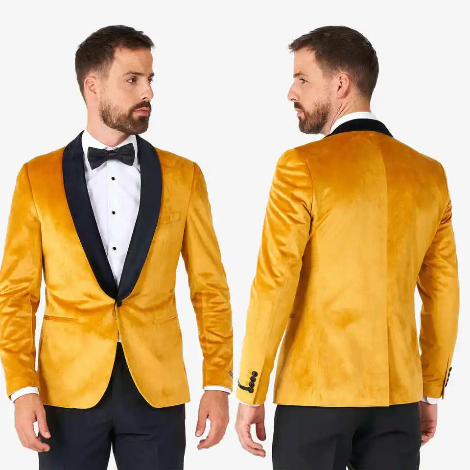 Velvet Man Tuxedos Shawl Lapel One Button Men Suit Bright 2 Piece Set Jacket Pants Prom Wedding Groom Coat Customized
