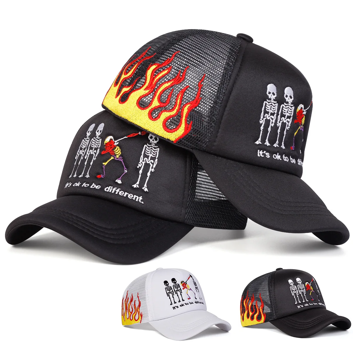 Unisex Skeleton Embroidery Baseball Net Caps Spring Summer Outdoor Adjustable Casual Hats Dad Hat Sunscreen Hat