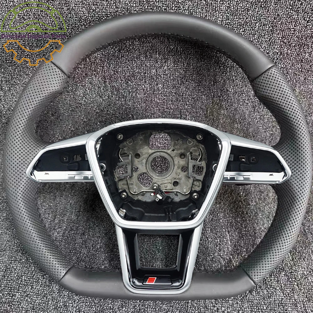 For Audi A6 C8 RS6 Semi Perforated Leather Flat Bottomed Sports Steering Wheel