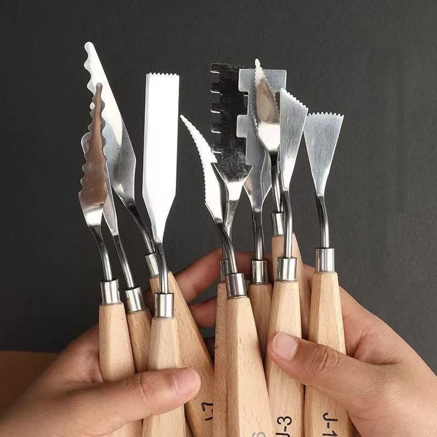 10個パレットナイフセット、ステンレス鋼スパチュラペイントナイフ、木製ハンドルペイントパレットナイフセット、油絵用