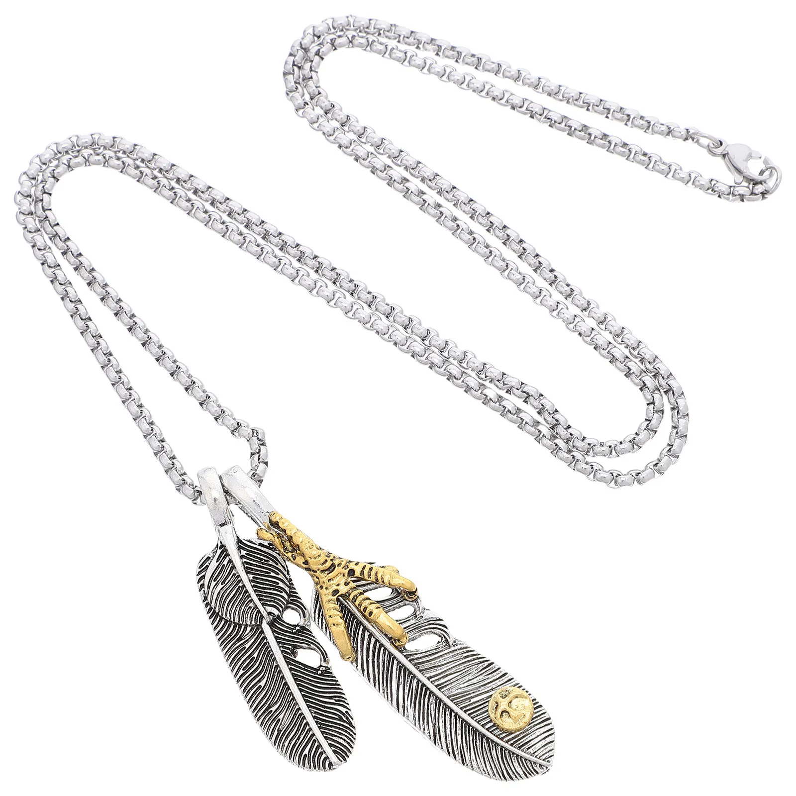 Mens Plume Pendant Necklace Retro Alloy Necklace Fashion Jewelry Gift for Birthday Valentine's Day Father's Day