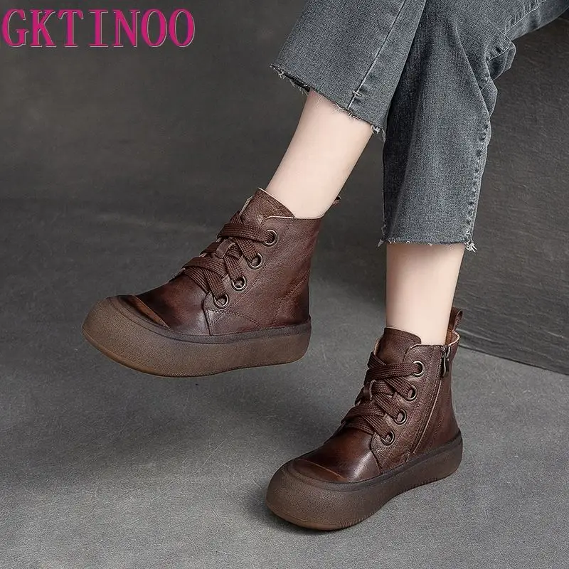 GKTINOO 2023 Genuine Leather Boots for Women Autumn Winter Shoes Thick Sole Cow Leather Women Ankle Boots Brand Ladies Footwear