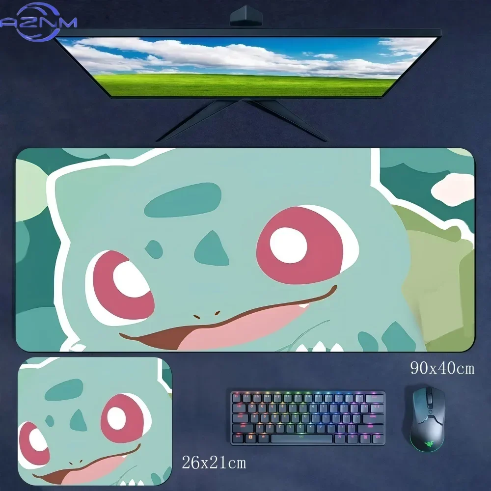 Simple Flat Art Green Cartoon Creature Big Red Eyes Mouse Pad Rubber Non Slip Desk Mat for Gaming Computer Table Decor