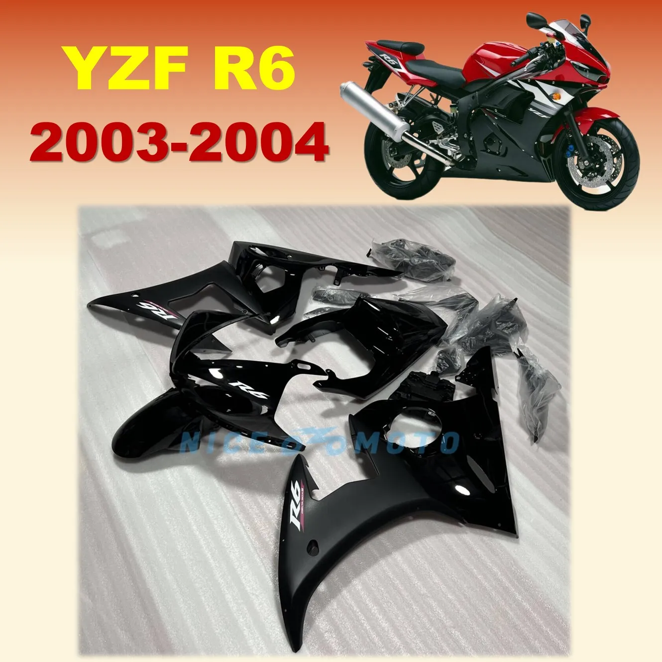 Fit for YAMAHA YZF-R6 2003 2004  Year YZFR6 YZF R6 03 04 Motorcycle  ABS Fairings Injection Matte Black White Bodywork Housing