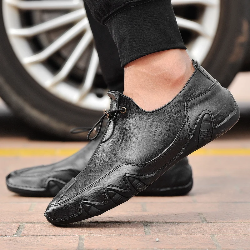 Fashion Breathable Cool Men Shoes Leather Genuine Flats Shoes Hole Cowhide Footwear Fashion Sneakers