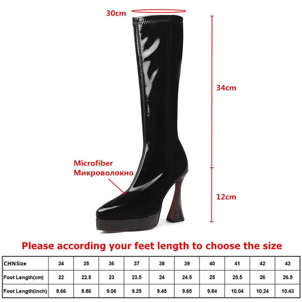 MILI-MIYA Ladies' Classic Knee-High Boots Fashionable Pointed Toe Extra-High Chunky Heel Silver And Black Fashion Boots Big Size