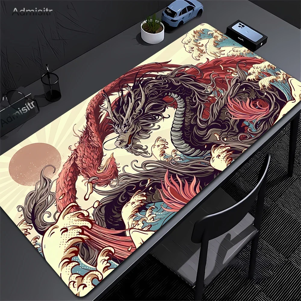 XXL Black and White Dragon Anime Mauspad, große Tastatur, Lockrand, Desktop-Spielmatte, Gummi, rutschfester Teppich, praktisch, waschbar