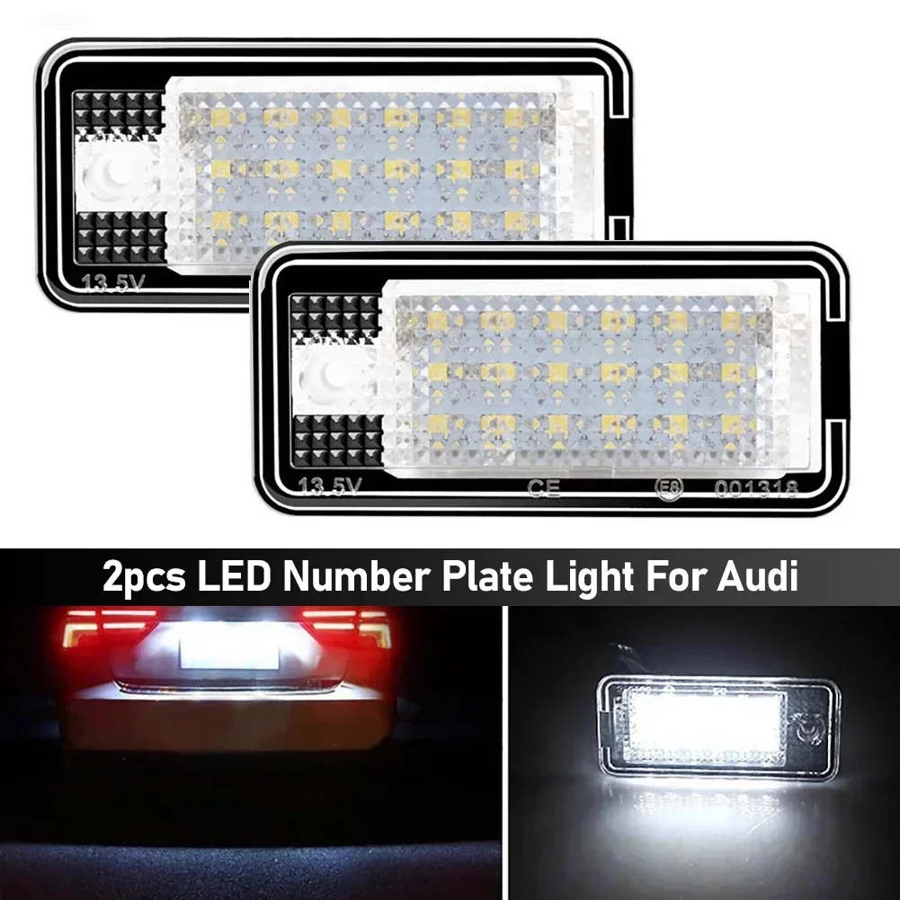 2PCS Rear LED License Plate Light for Audi A3 S3 8P A4 S4 B6 B7 A6 C6 S6 A8 S8 Q7 RS4 RS6 Plus Avant Quattro Auto Lamp Light