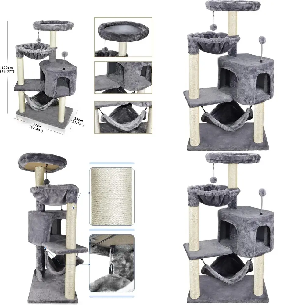 

Серый кошачий комплекс с домиком и большим гамаком