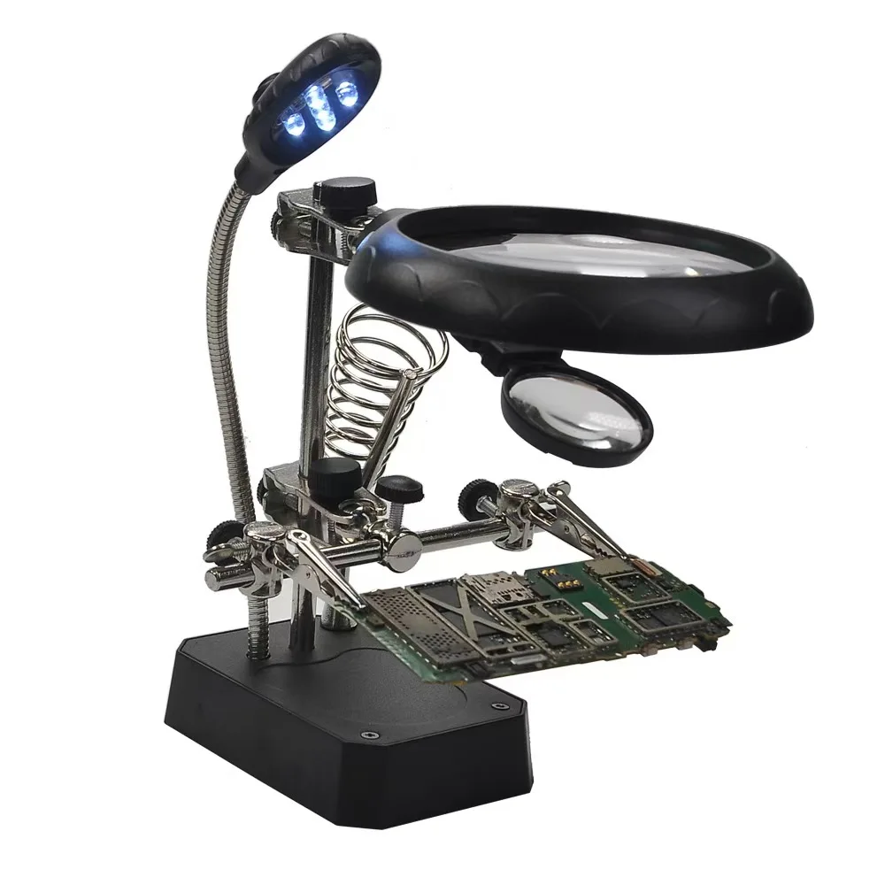 Lente d'ingrandimento a LED multifunzionale Supporto per saldatore Lente d'ingrandimento Supporto per riparazione rilavorazione di saldatura Strumenti aiutano la saldatura delle mani