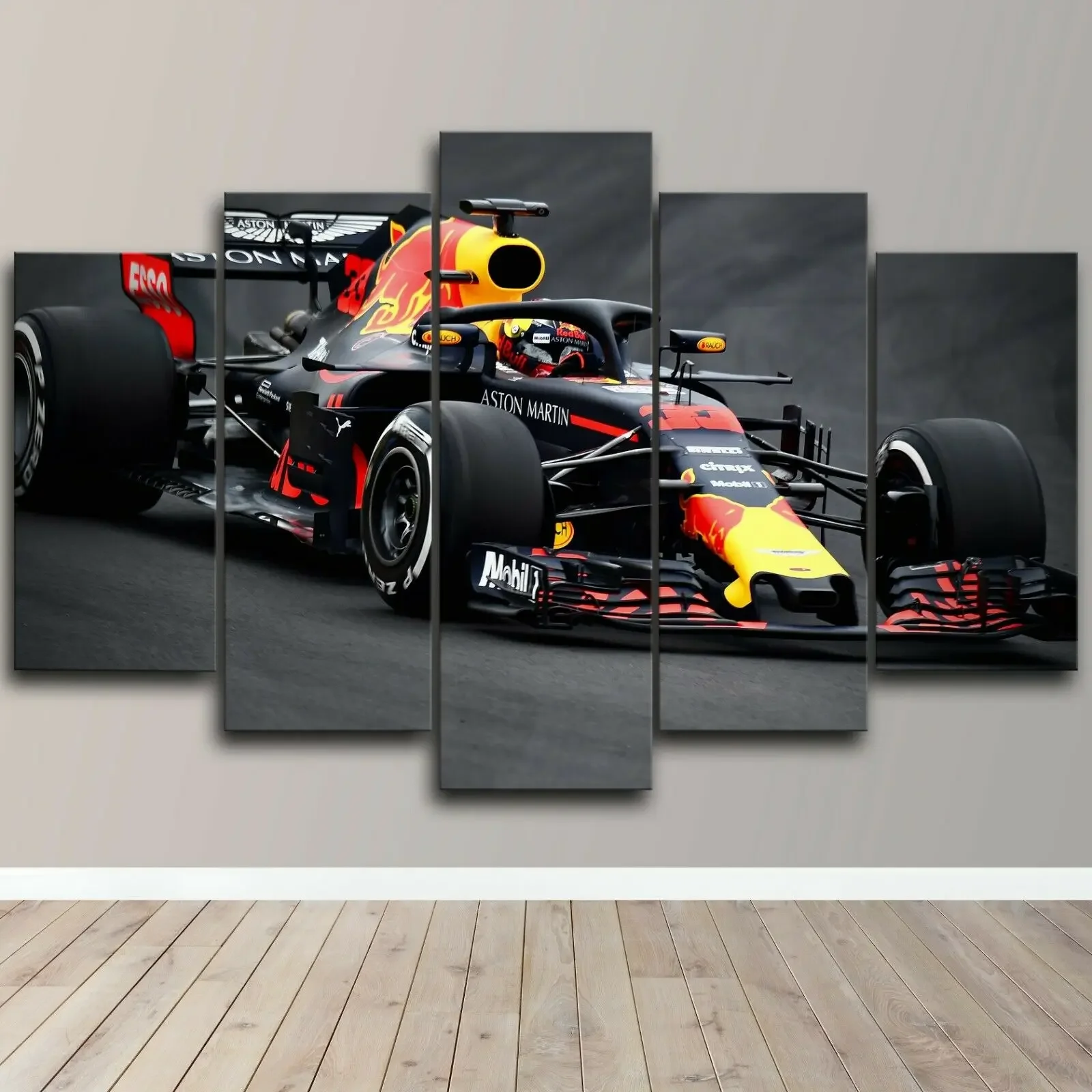 F1 Formul 1 Racing Sports Car 5 Piece Canvas Wall Art Multi Panel Print Auto Moto Fans Room Poster Home Decor Picture Gift