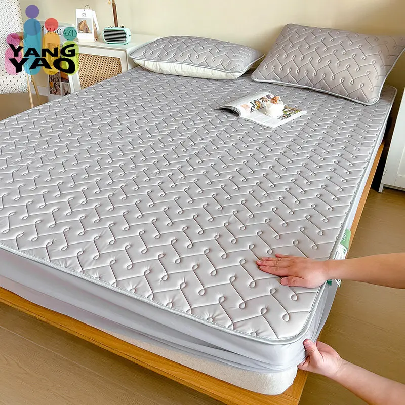 

Summer Latex Mattress Cover Cool Sleeping Mat Queen King Size Luxury Double Bed Elastic Fitted Sheet Style Bed Protection Pad