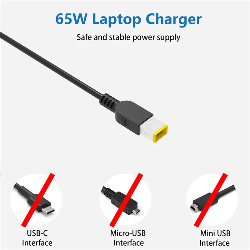 Carregador do adaptador do poder do portátil, 65w, 20v, para o ioga 13 do thinkpad de lenovo, x1, flex 14, t440, t470s, t540p, e570, l470, x270, g50-80