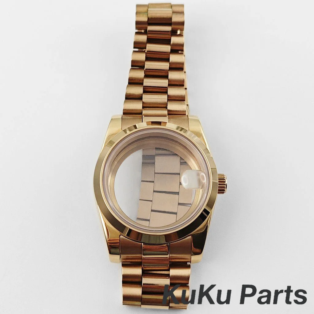 Boîtier de montre en cristal saphir plaqué or Rose 36MM/40MM, pour mouvement NH34 NH35 NH36 NH38 NH70 NH72 ETA2824