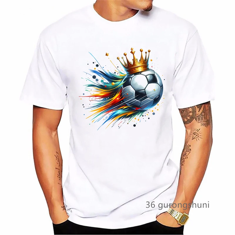 Soccer Ball With Crown Printed Tshirt Men'S Clothing Funny Lover Sport T Shirt Homme Summer Fashion Short Sleeve T-Shirt