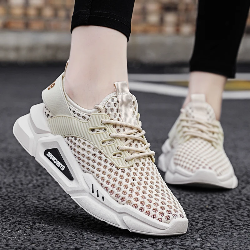 

Летняя дышащая цветная блокирующая ажурная сетчатая завязка на плоской подошве, высококачественная сверхлегкая повседневная спортивная обувь для пар