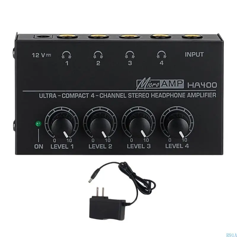 R91A 4 -канальный усилитель для наушников -наушников с независимым управлением звуком и низким уровнем шума для использования в