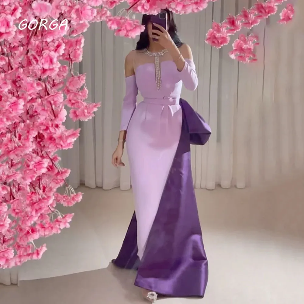 GORGA Purple High Quality O-Neck Beading Slim Mermaid 2024 Formal Ocassion Gown Floor-Length Evening Dresses فستان سهرة نسائي