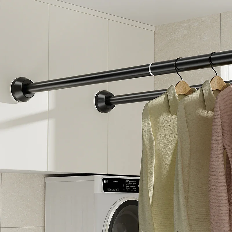 

Black 65-255cm Adjustable Stainless Steel Clothes Drying Rack No-Drill Telescopic Pole Curtain Rod for Balcony Bathroom