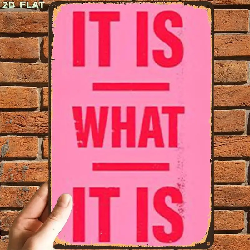2D Flat, 1pc, Retro Vintage Bold Pink Statement Sign Art Print Metal Tin Sign, with Pre-Drilled Holes, Ideal for Indoor, Garden,