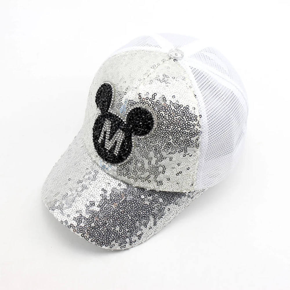 New Disney Children Baseball Caps Breathable Mickey Sequin  Cartoon Sun Visor Hat Boys Girls Adjustable Leisure Peaked Caps