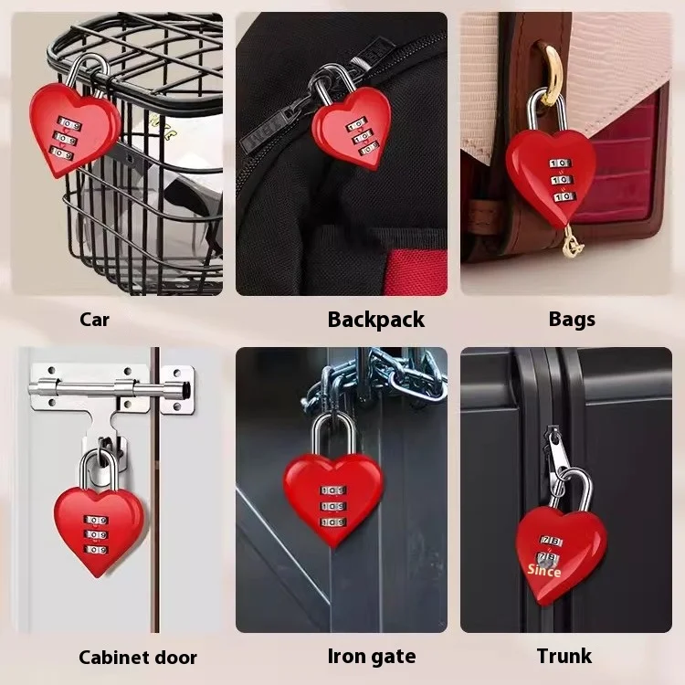 Aluminum Alloy 3 Digit Combination Password Luggage Code Lock Couple Love Lock Mini Suitcase Lock for Travel Accessories