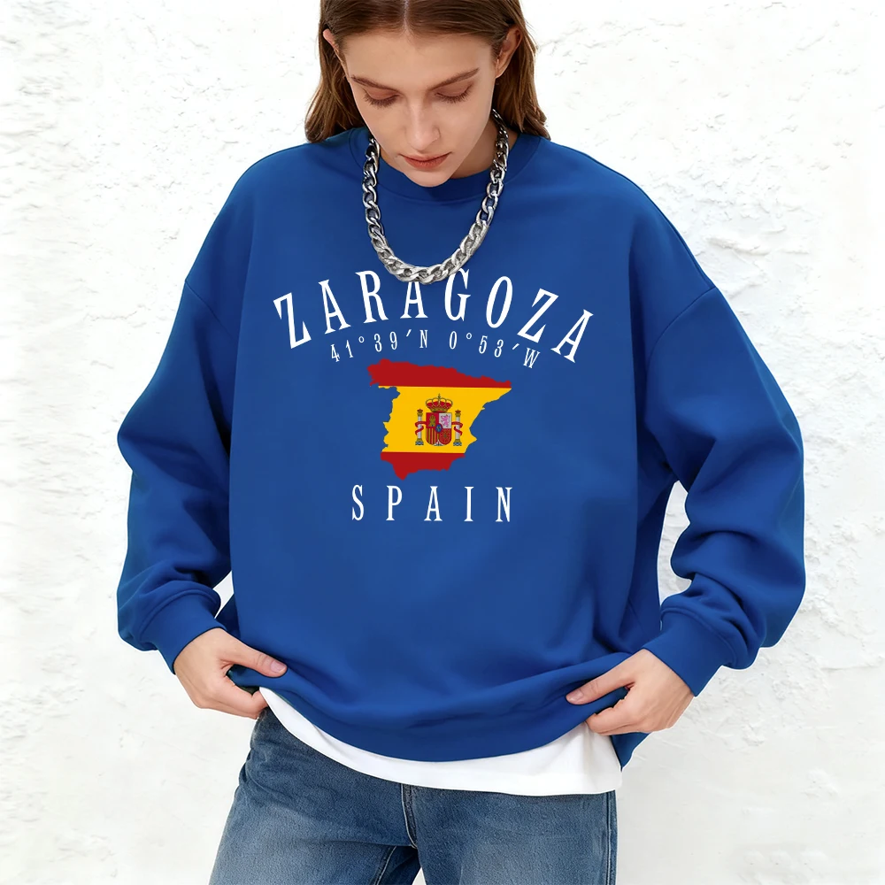 Zaragoza اسبانيا العلم يطبع المرأة هوديس الخريف الدافئة الركض البلوز عادية المتضخم Crewneck البلوز ملابس امرأة رياضية