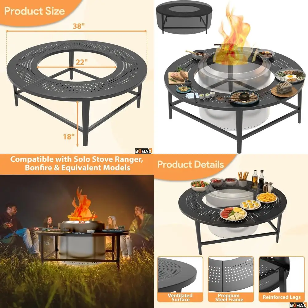 

19.5 Inch Outdoor Smokeless Fire Pit Table for Wood Burning, Powder-Coated Steel Surround with Cover