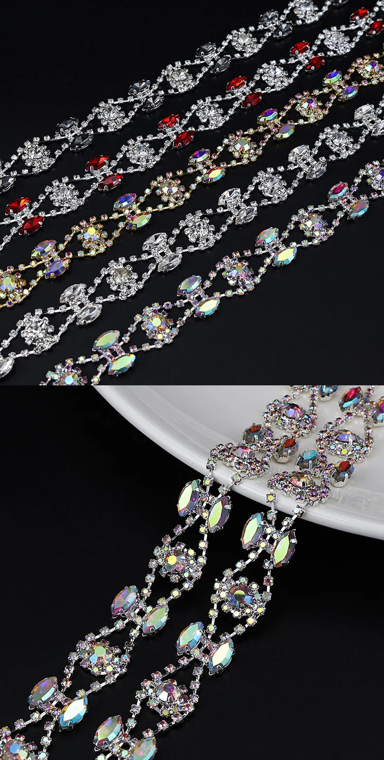 10 Yards Strass Kette Trim Kristall Diamant Zubehör DIY Handwerk Glänzende Diamant Tasche Geschenk Party Dekoration Band – Detail 3