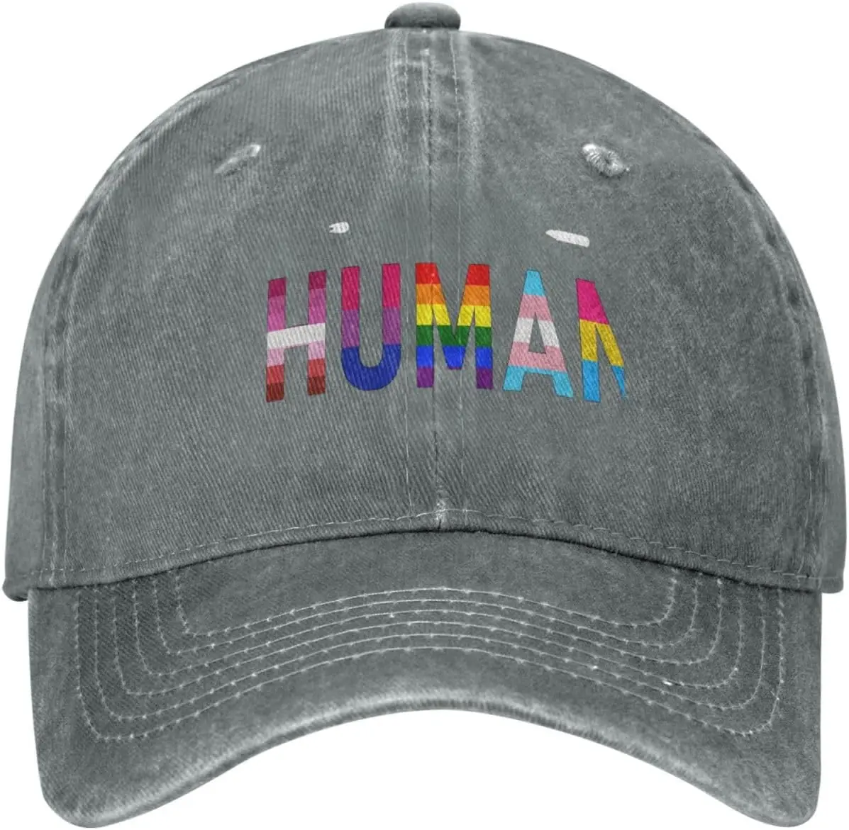 Human-Pride-Flag-Baseball-Cap-Washed-Cotton-Distressed-Dad-Hat-Unisex-Adjustable-Sun-Hat