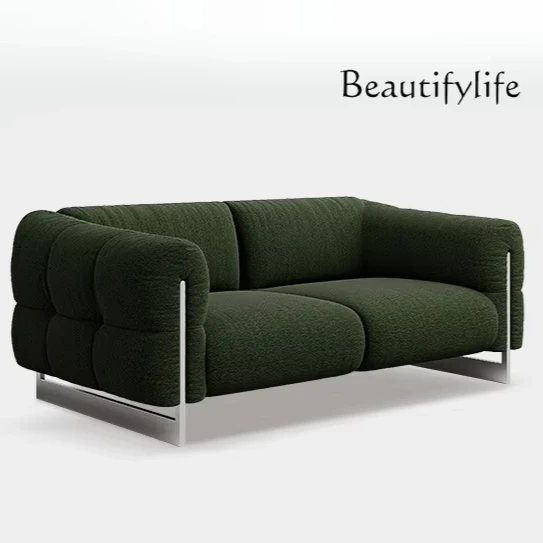 Puff fabric sofa French antique style living room simple straight row sofa Bauhaus green