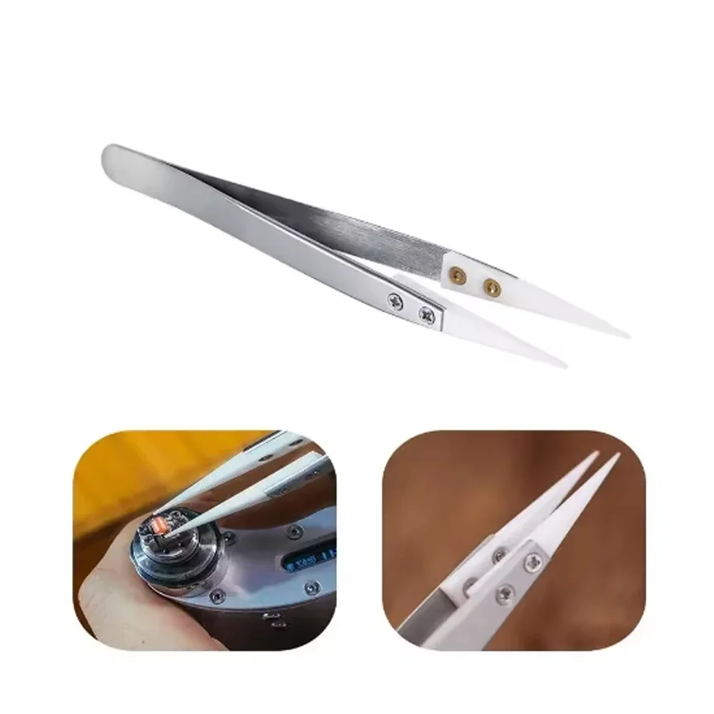 1200° Ceramic Tipped Stainless Steel Tweezers Tips Heat Pointed Resistant Tweezer Electronic Soldering Tweezers Fine Pointed Tip