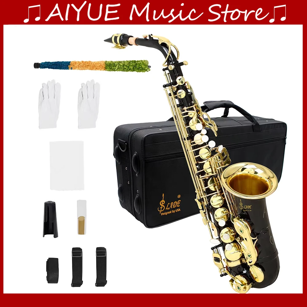 SLADE ألتو ساكسفون EB الذهب الأسود مفتاح التحكم أداة عزف موسيقى النحاس للعب ممارسة أداة الساكس مع أجزاء الملحقات